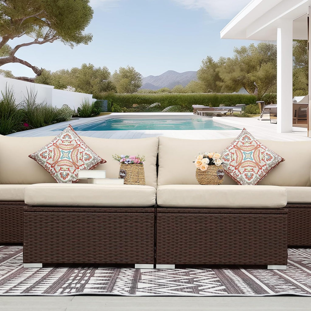 Brown Beige Rattan Deep Seating Patio Set