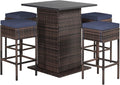 Brown Navy Rattan Storage Patio Bar Set
