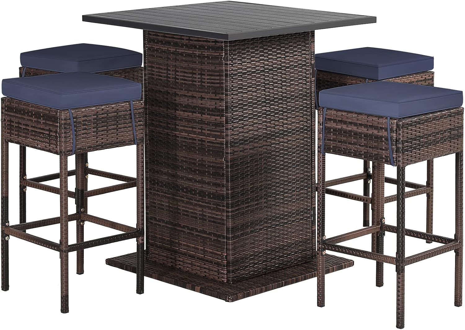Brown Navy Rattan Storage Patio Bar Set