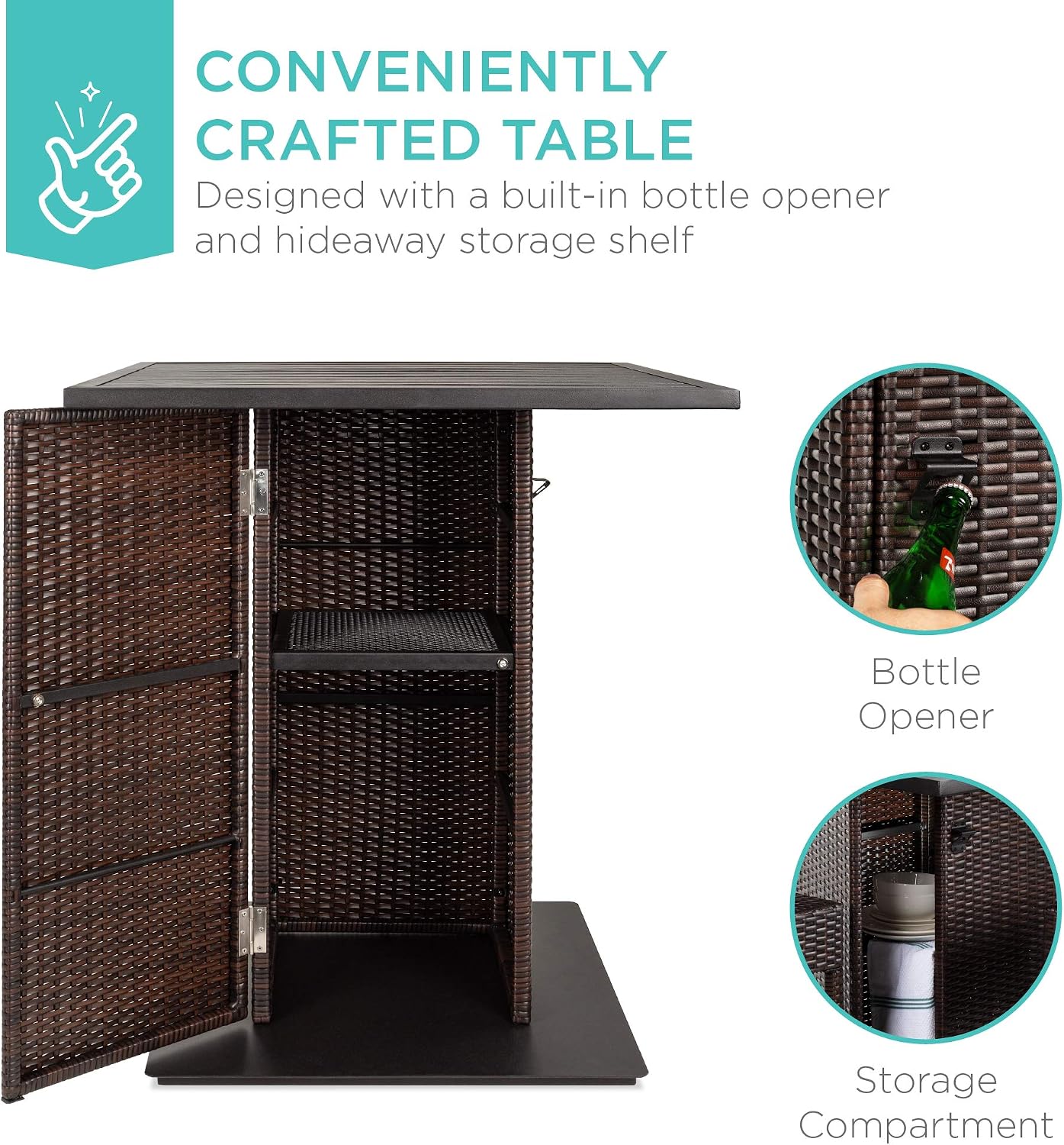 Brown Wicker Storage Patio Bar Set