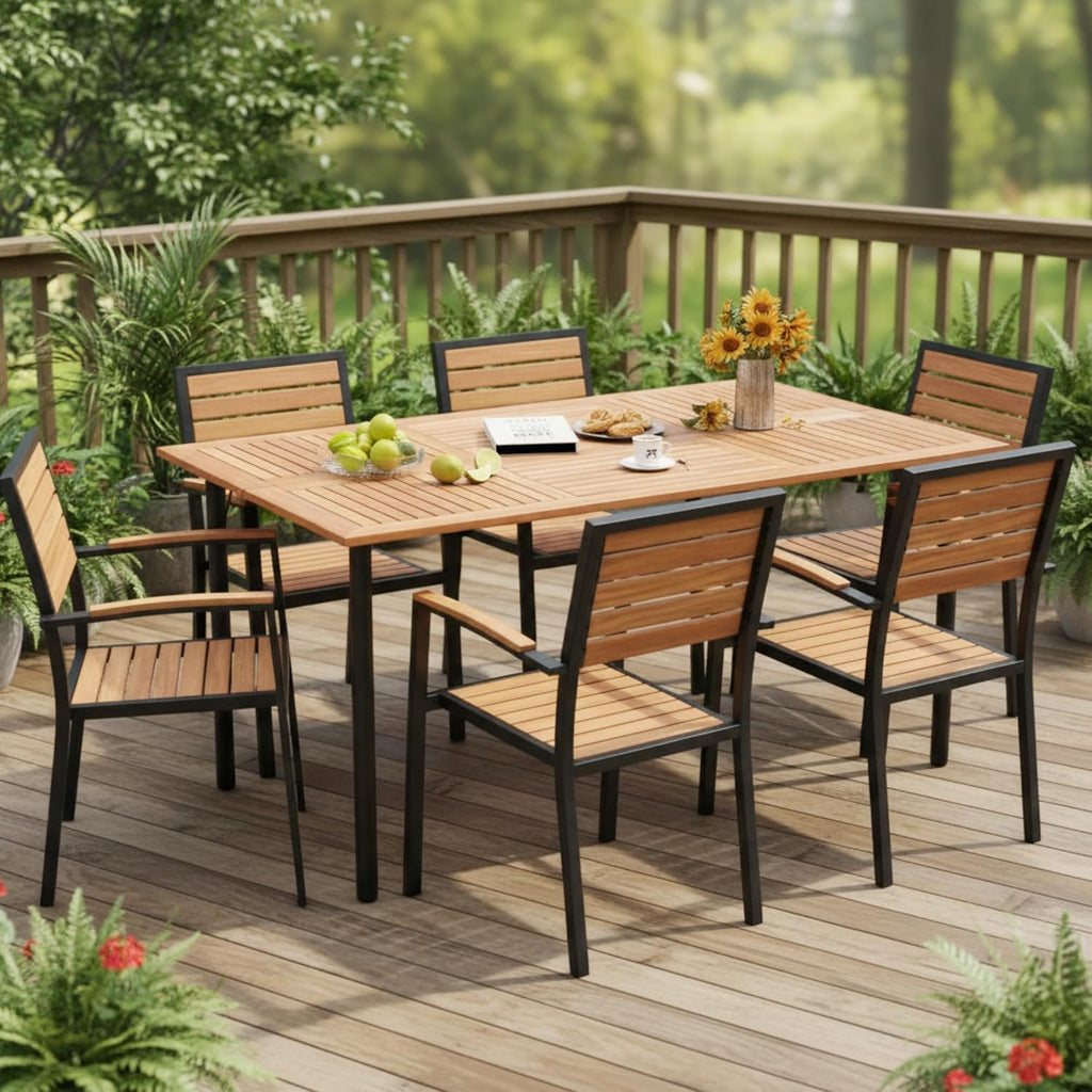Acacia Wood Umbrella Hole Patio Dining Table