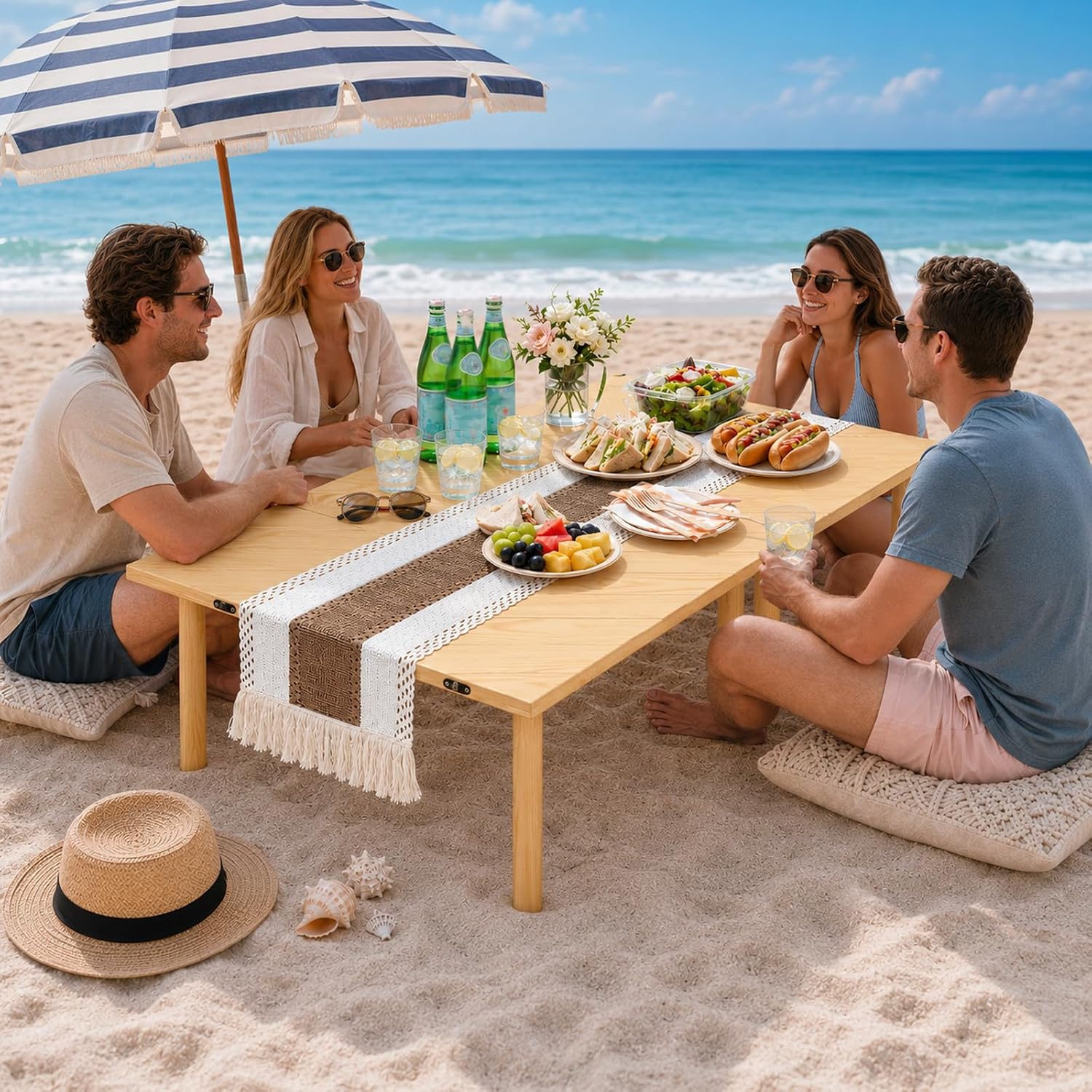 Wooden Folding Boho Low Outdoor Picnic Table