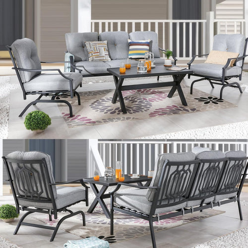 4Pc Grey Metal Patio Sofa Set