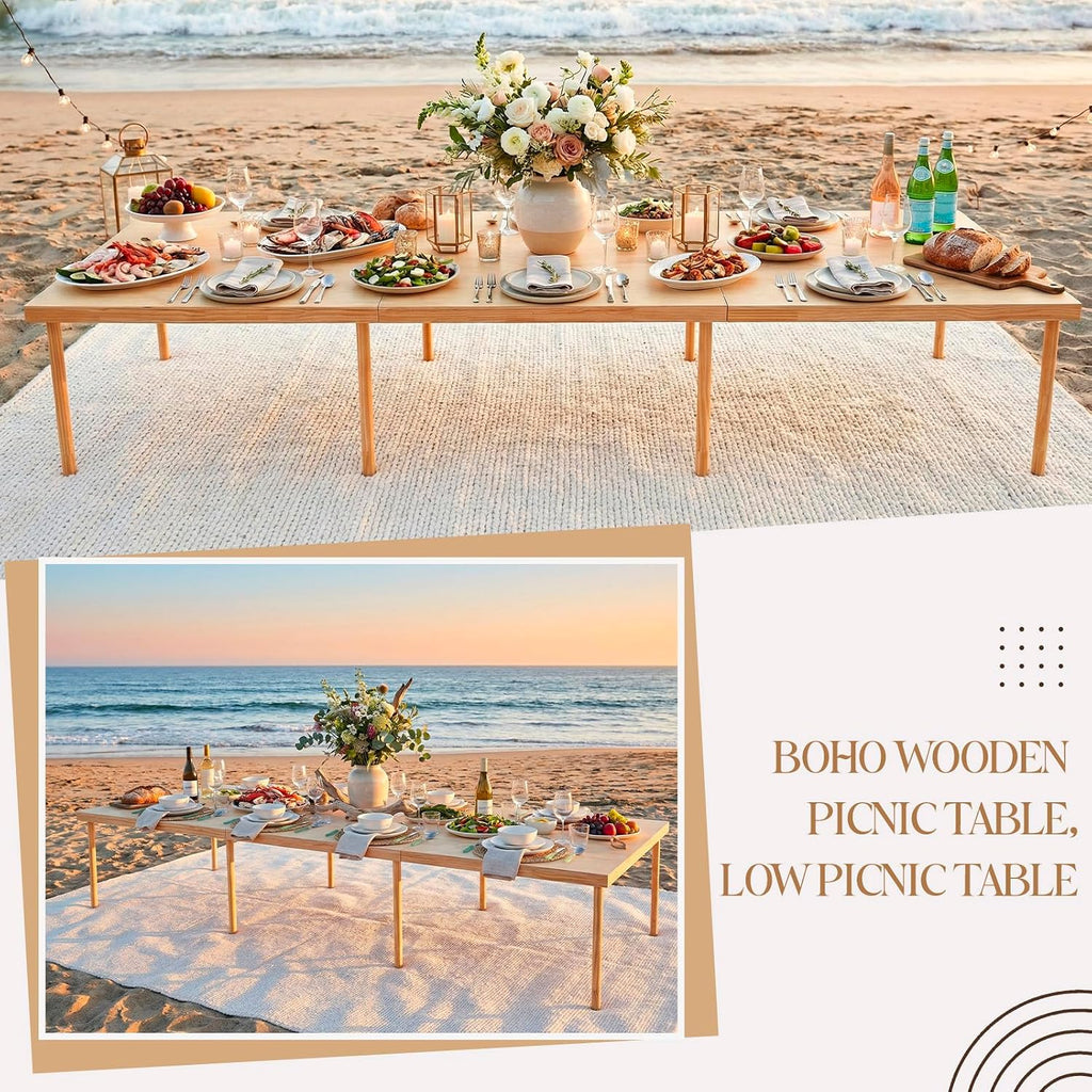 Boho Wooden Adjustable Folding Low Picnic Table