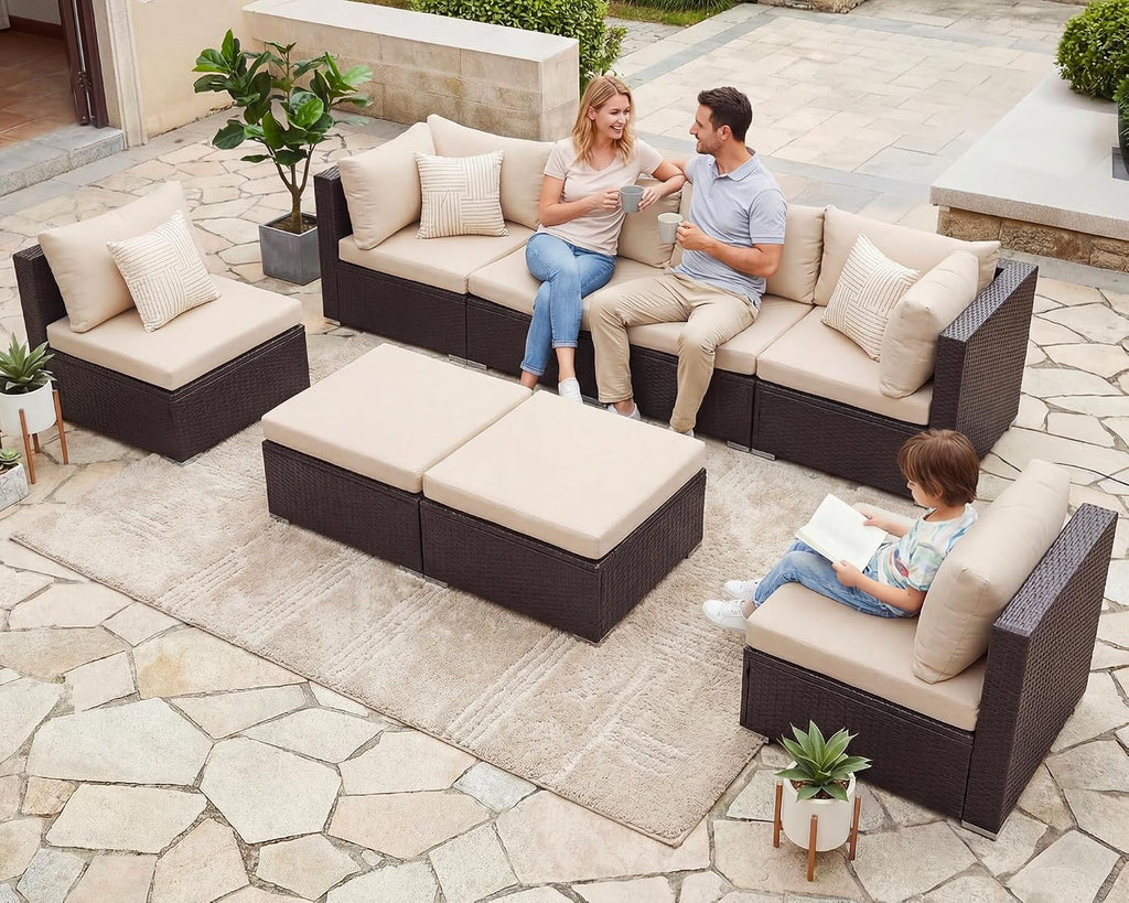 Brown Beige Rattan Deep Seating Patio Set
