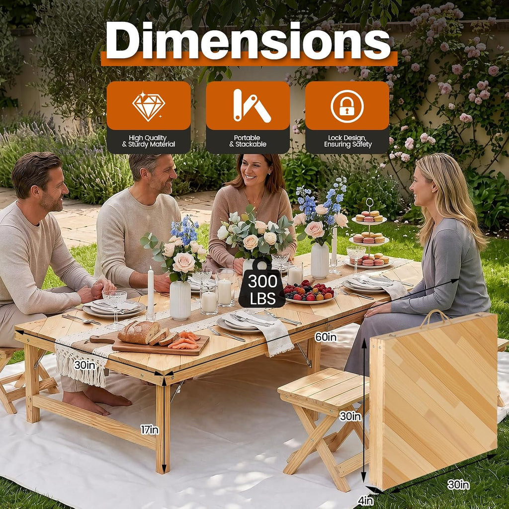 Wooden Folding Boho Portable Low Picnic Table