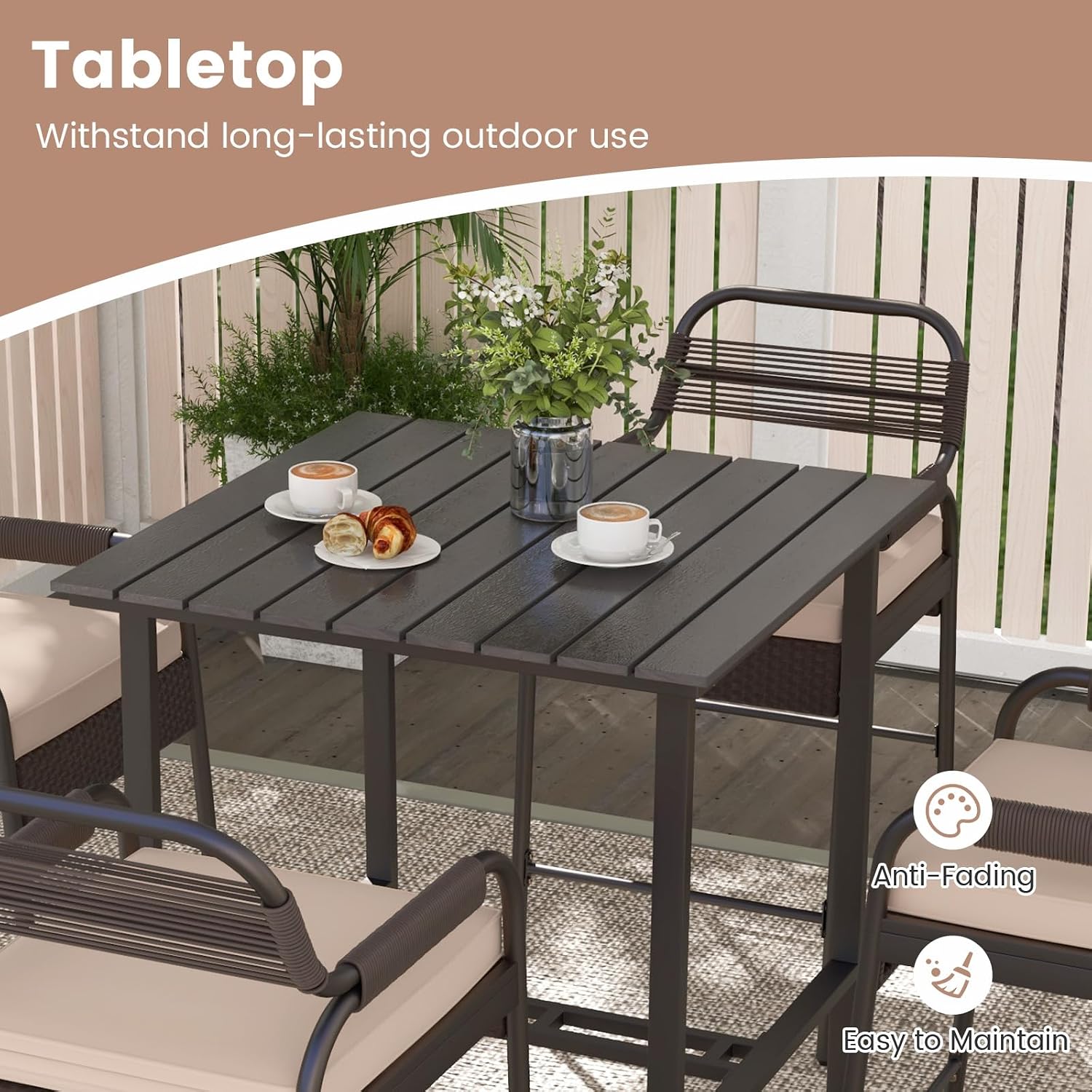 Brown Rattan Counter Height Patio Bar Set