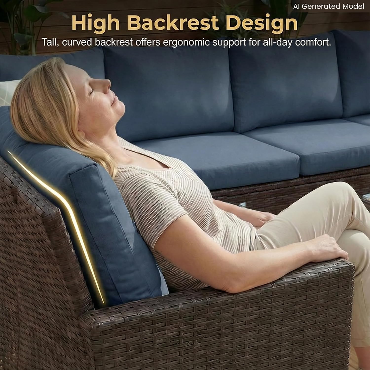 Blue Wicker Curved Back Patio Sectional Set