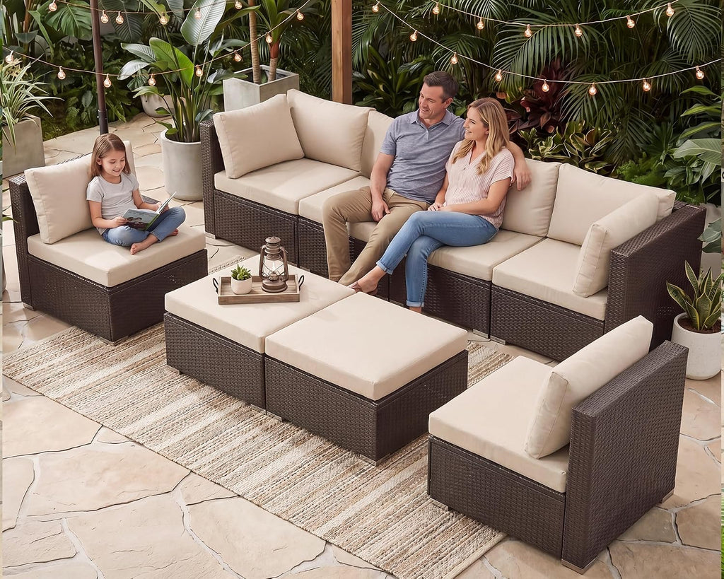 Brown Beige Rattan Deep Seating Patio Set