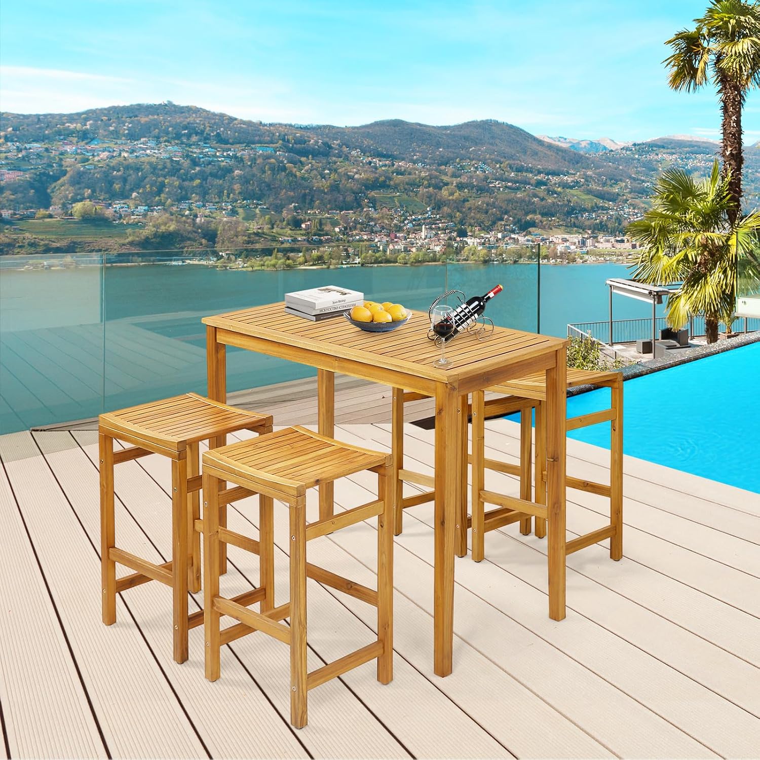 Acacia Wood Rustic Bar Height Patio Table