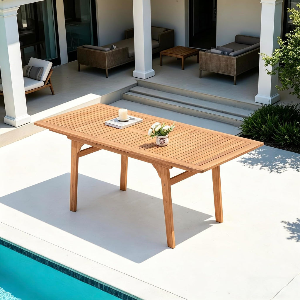 Acacia Expandable Umbrella Hole Patio Dining Table