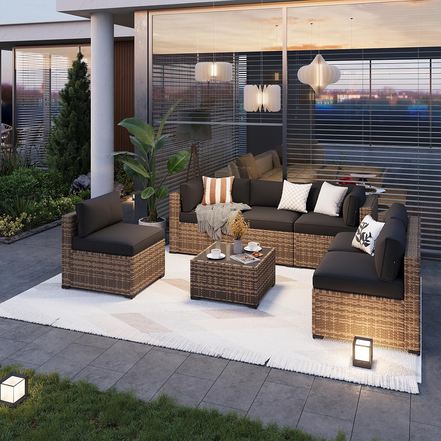 Wicker Cushioned Outdoor Patio Sectional Set