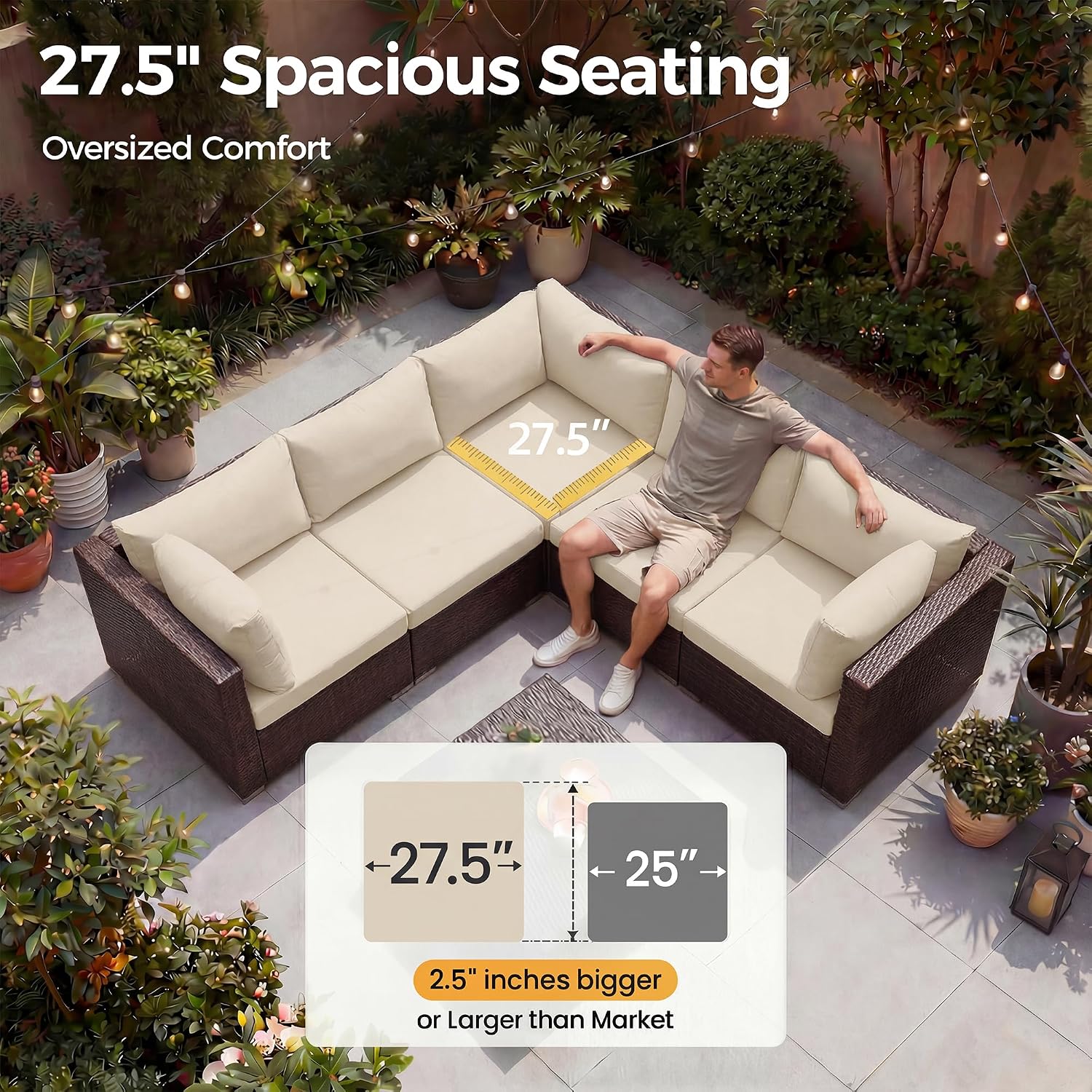 Brown Beige Rattan Deep Seating Patio Set