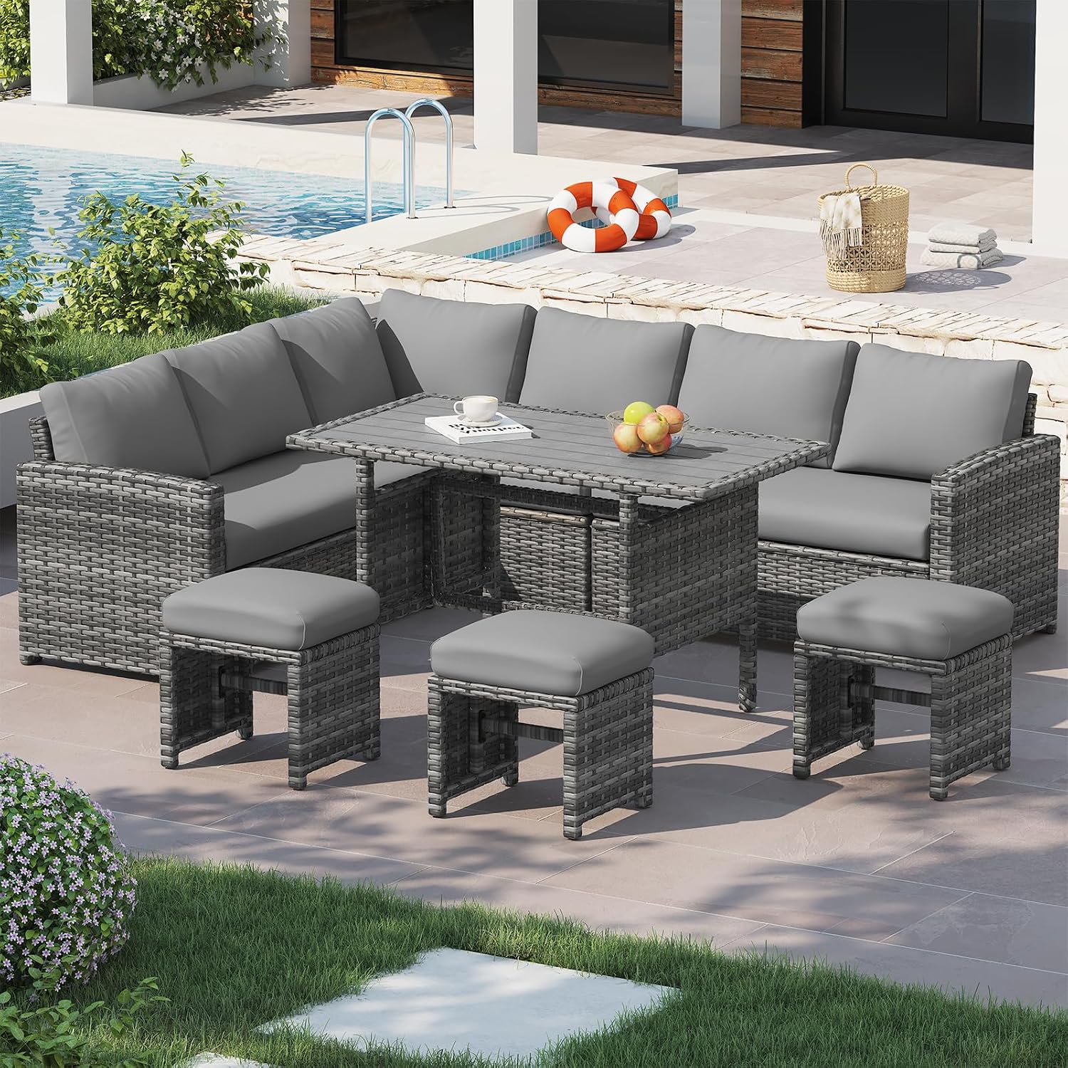 Grey Wicker Outdoor Sectional Sofa Set