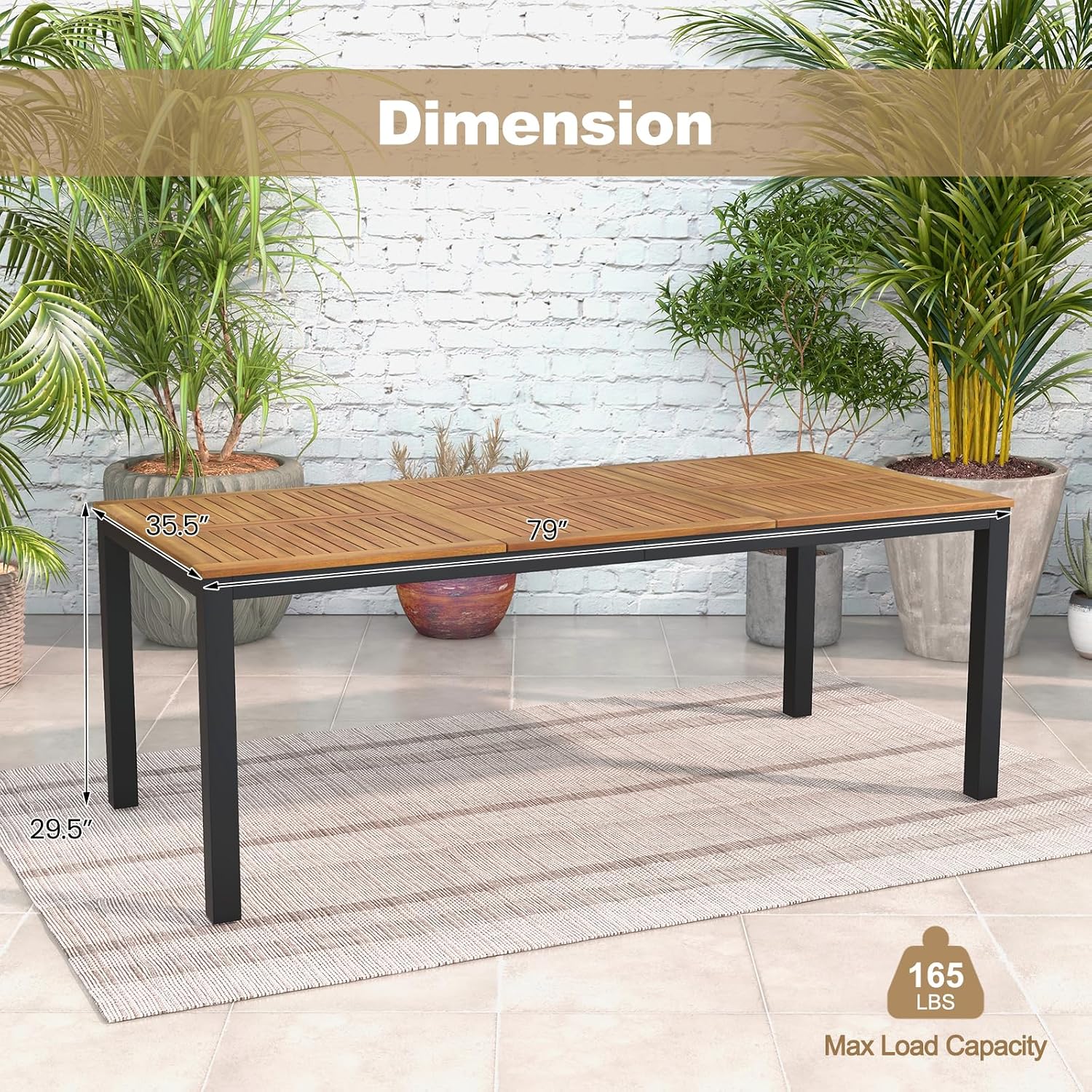 Acacia Wood Rectangular Patio Dining Table