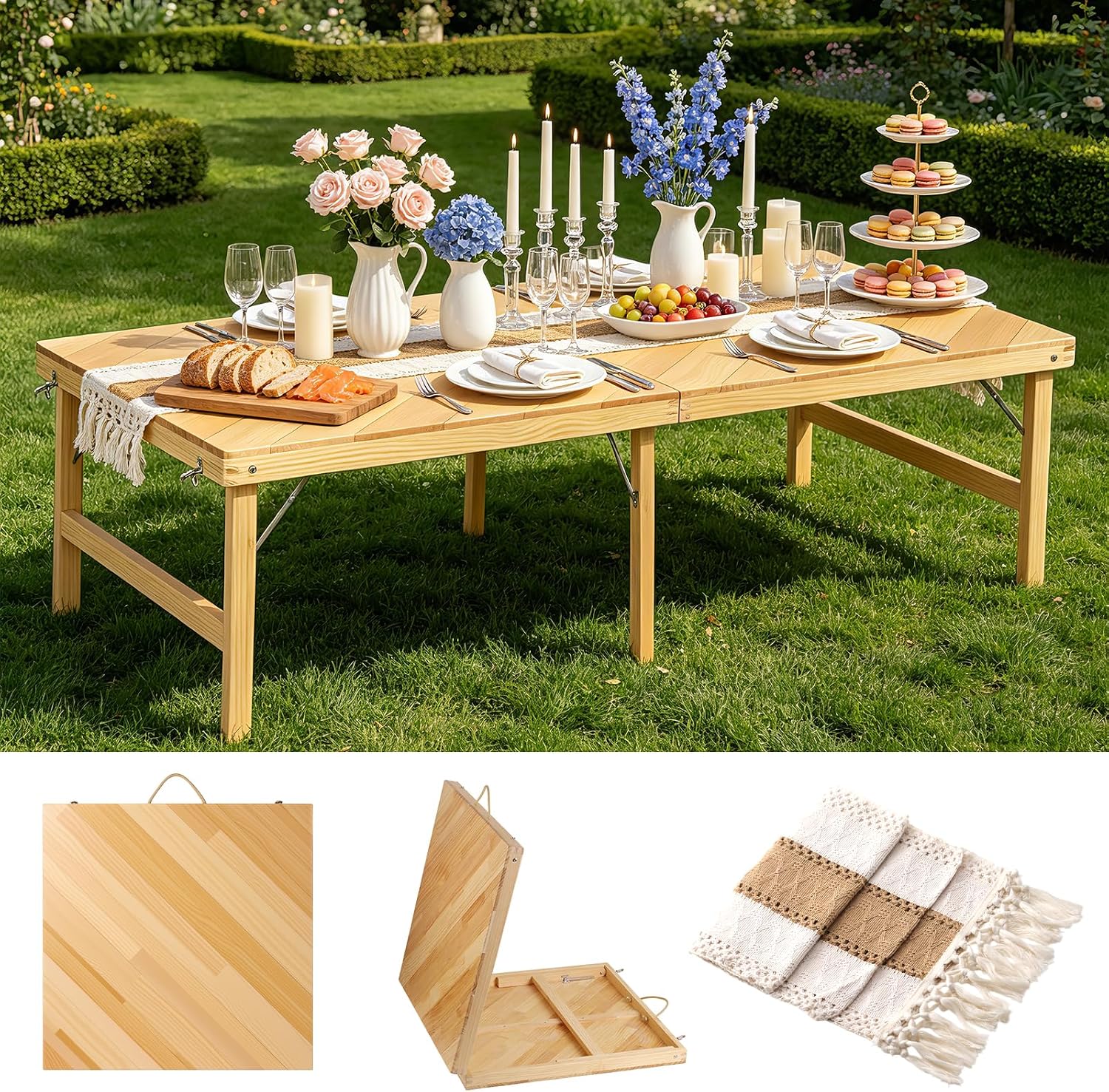 Wooden Folding Boho Portable Low Picnic Table
