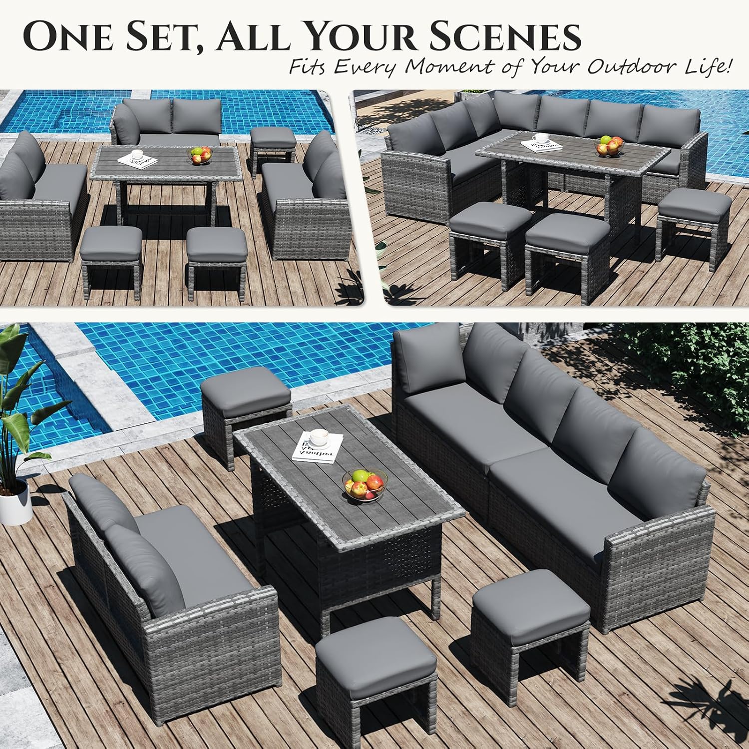 Grey Wicker Outdoor Sectional Sofa Set