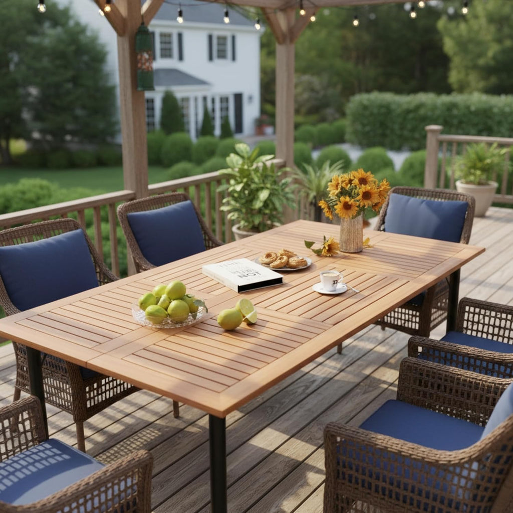 Acacia Wood Umbrella Hole Patio Dining Table