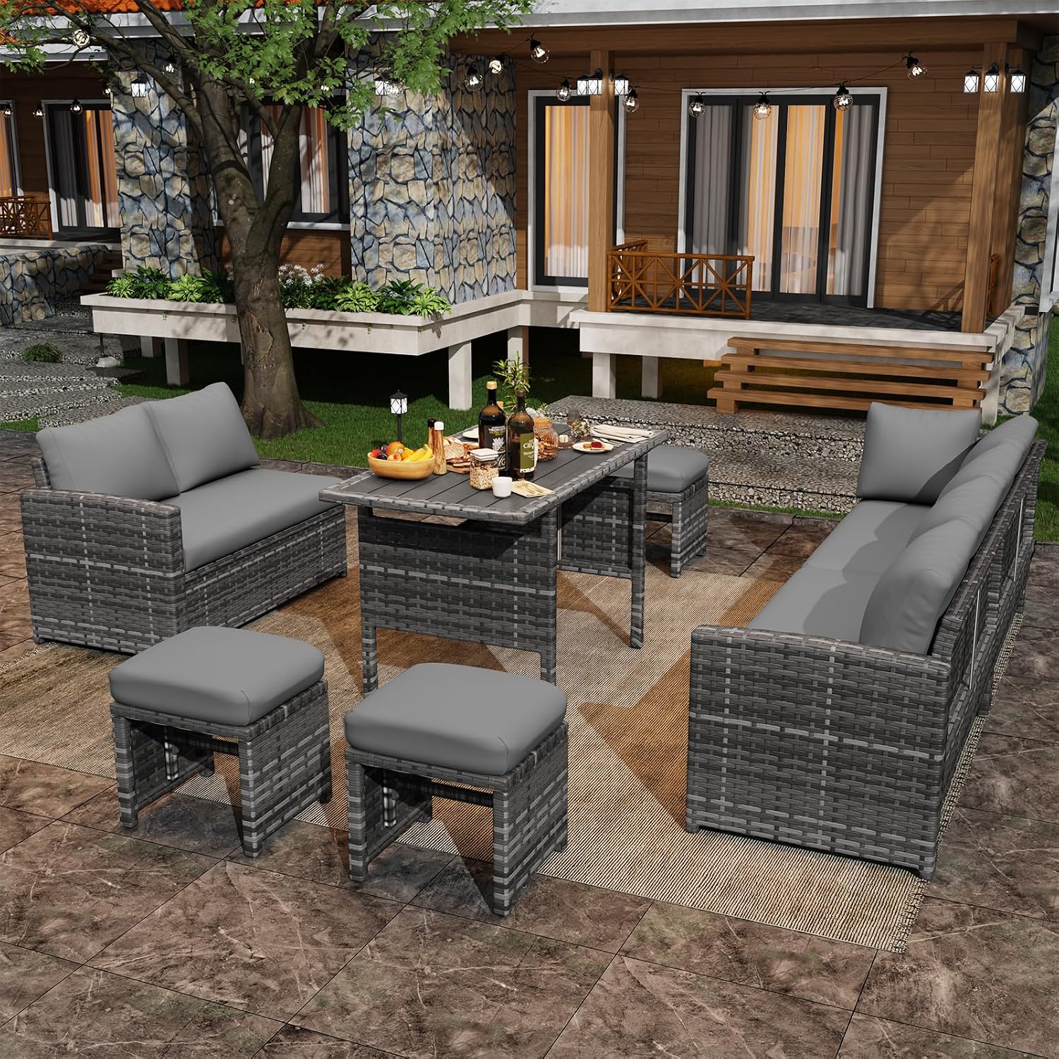 Grey Wicker Outdoor Sectional Sofa Set