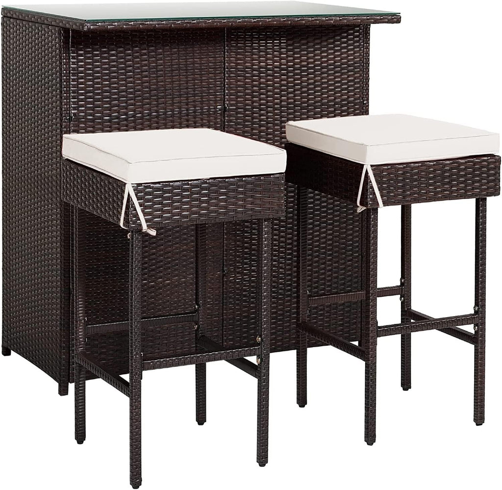 Rattan Glass Cushioned Patio Bar Set