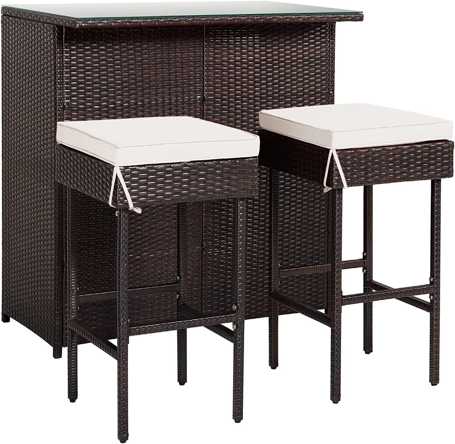 Rattan Glass Cushioned Patio Bar Set
