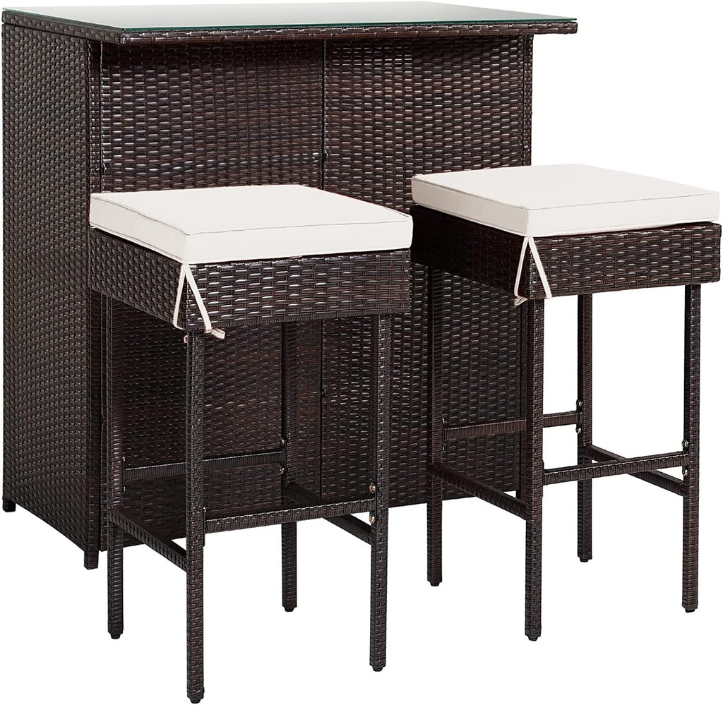 Rattan Glass Cushioned Patio Bar Set