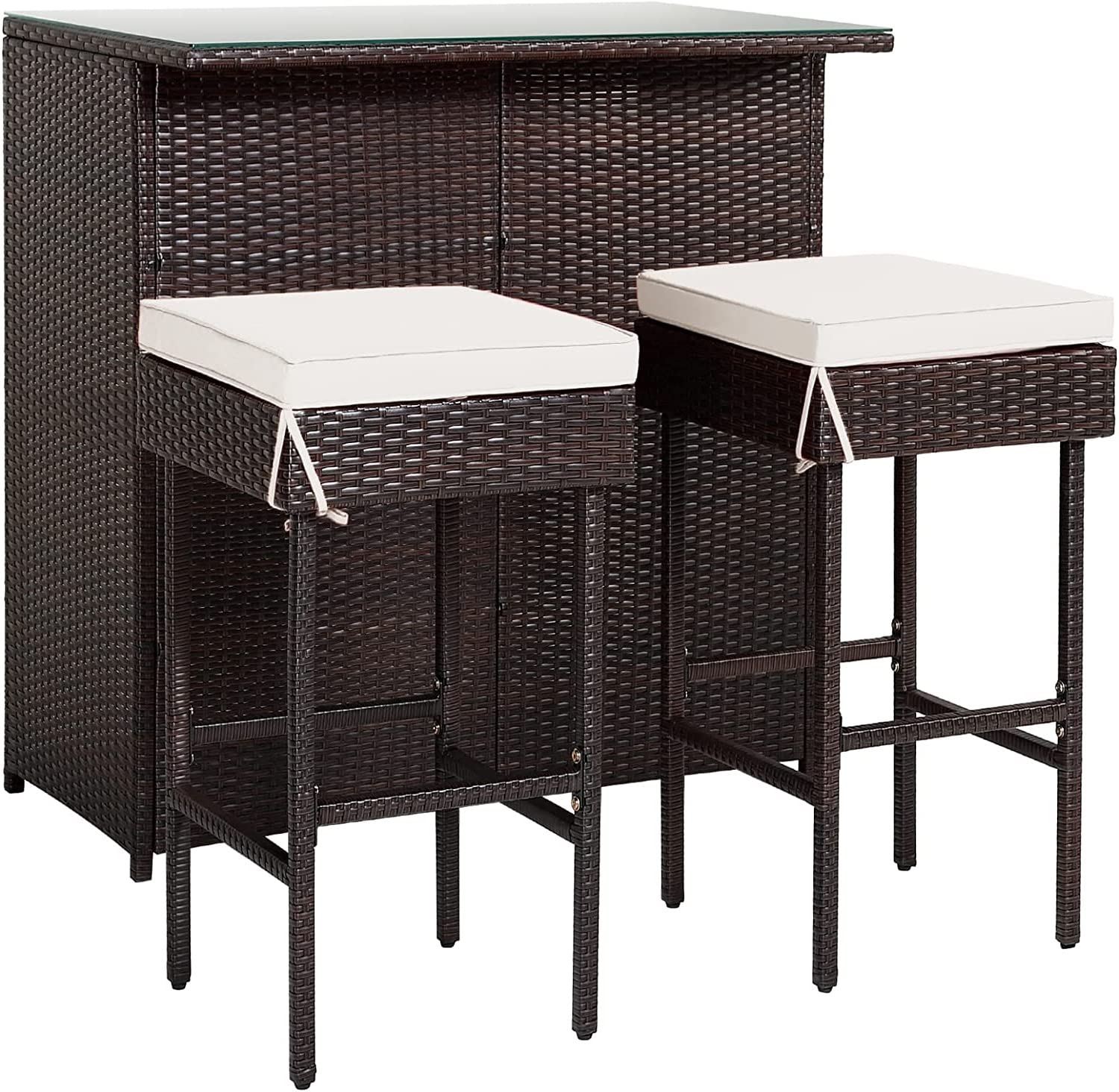 Rattan Glass Cushioned Patio Bar Set