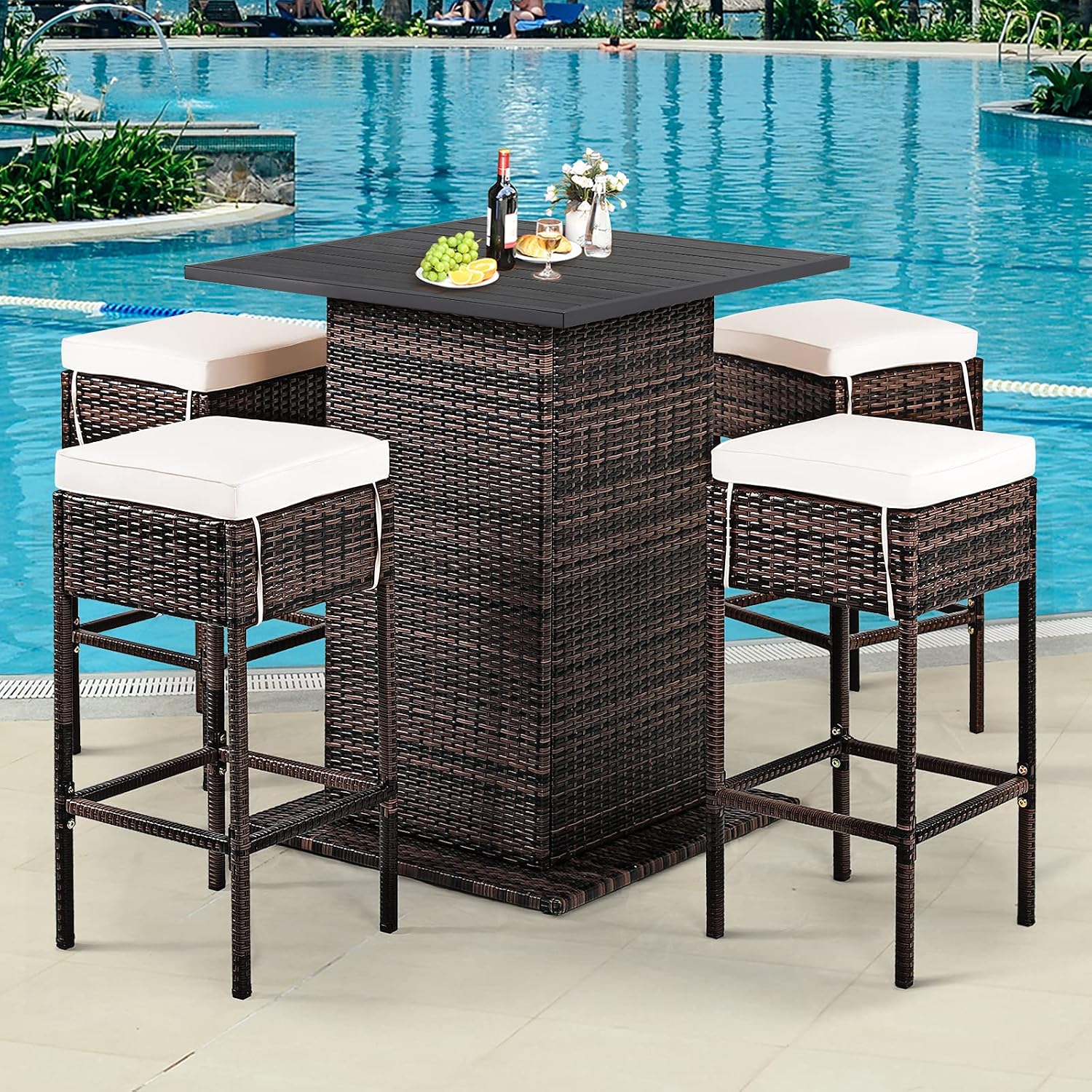 Rattan Storage Cushioned Patio Bar Set