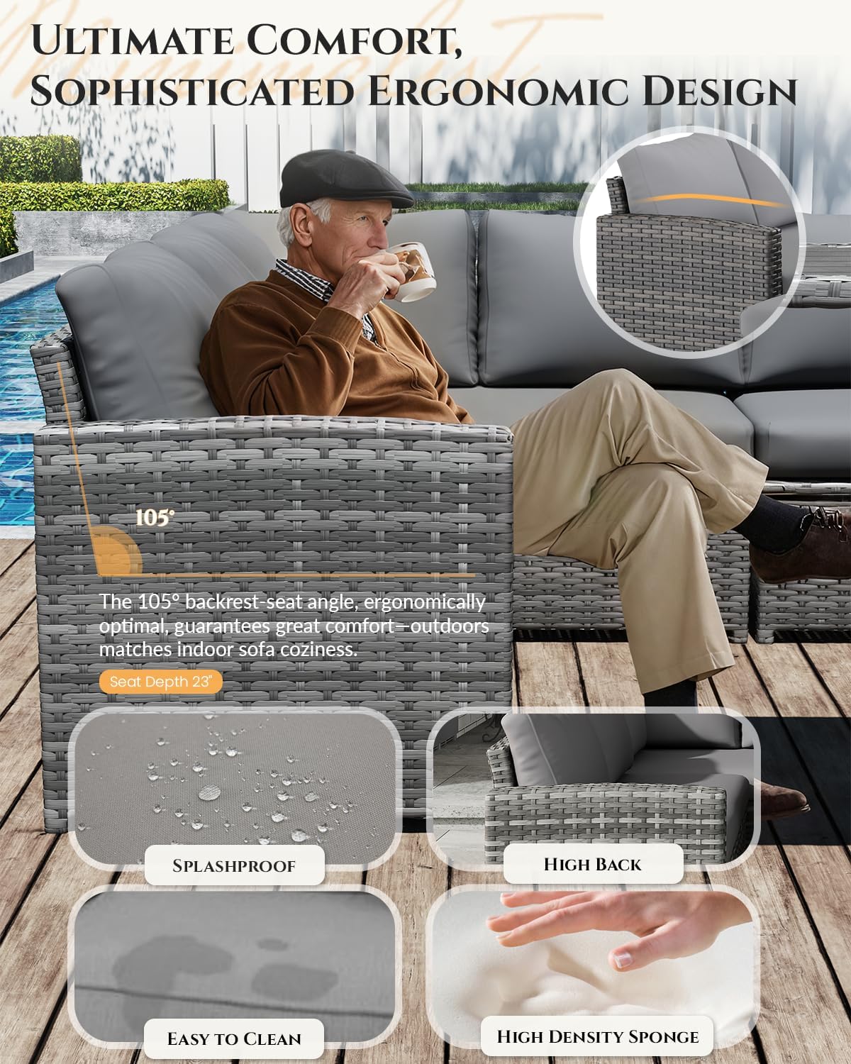 Grey Wicker Outdoor Sectional Sofa Set