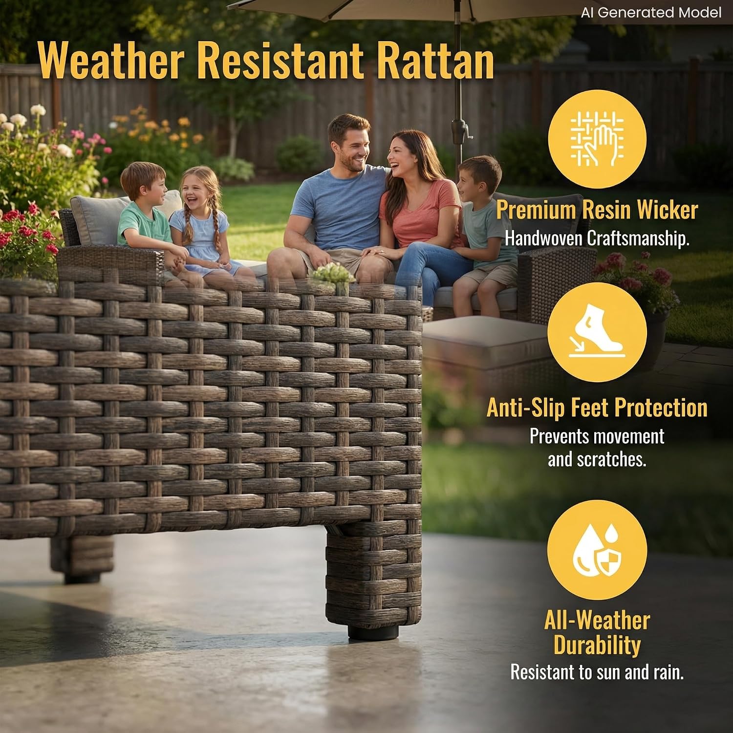 Blue Wicker Curved Back Patio Sectional Set