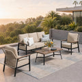 Beige Rattan High Back Patio Sofa Set