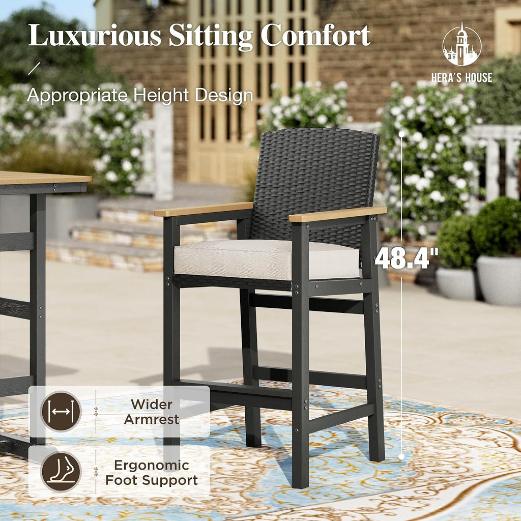 HDPE Wicker Cushioned Patio Bar Set