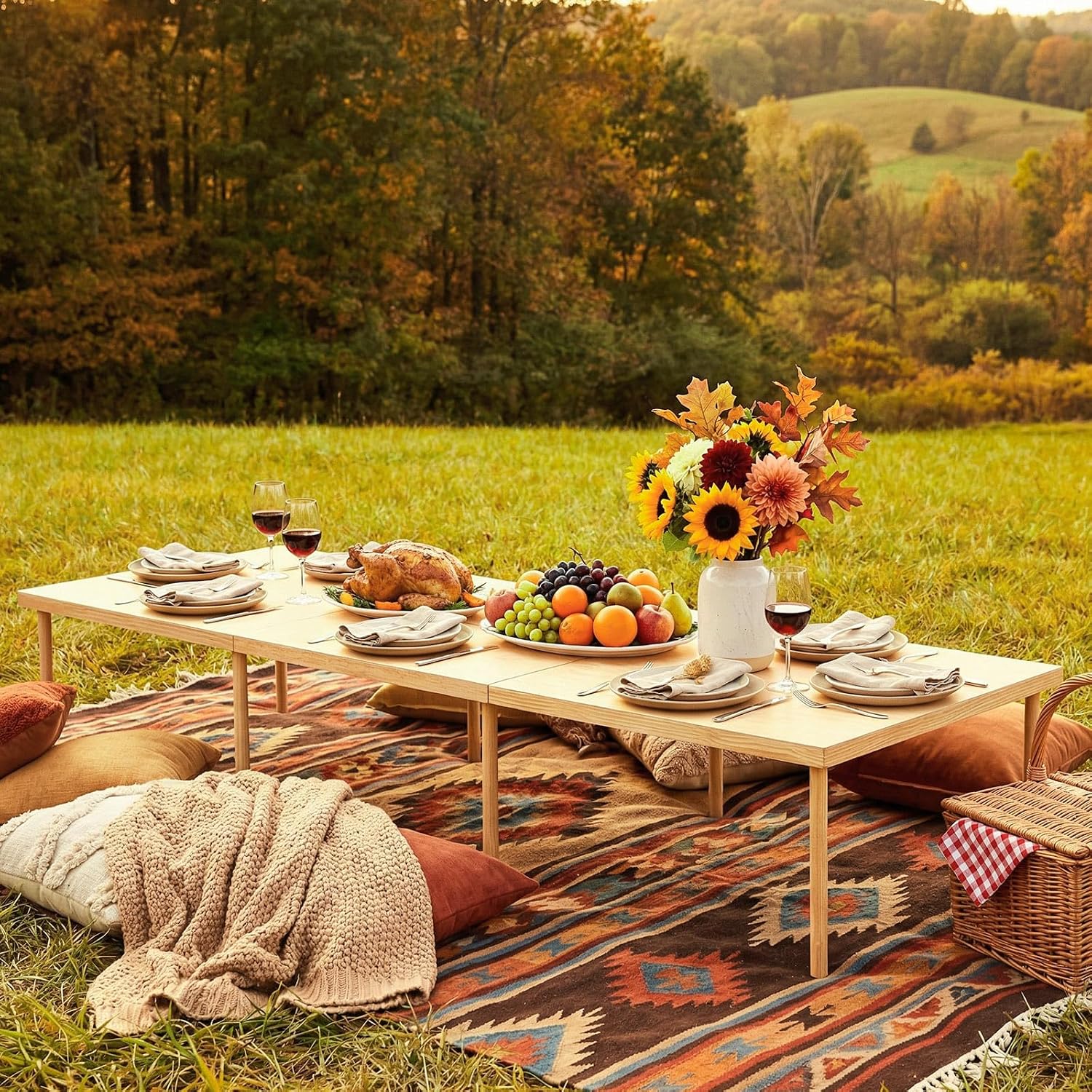 Boho Wooden Adjustable Folding Low Picnic Table