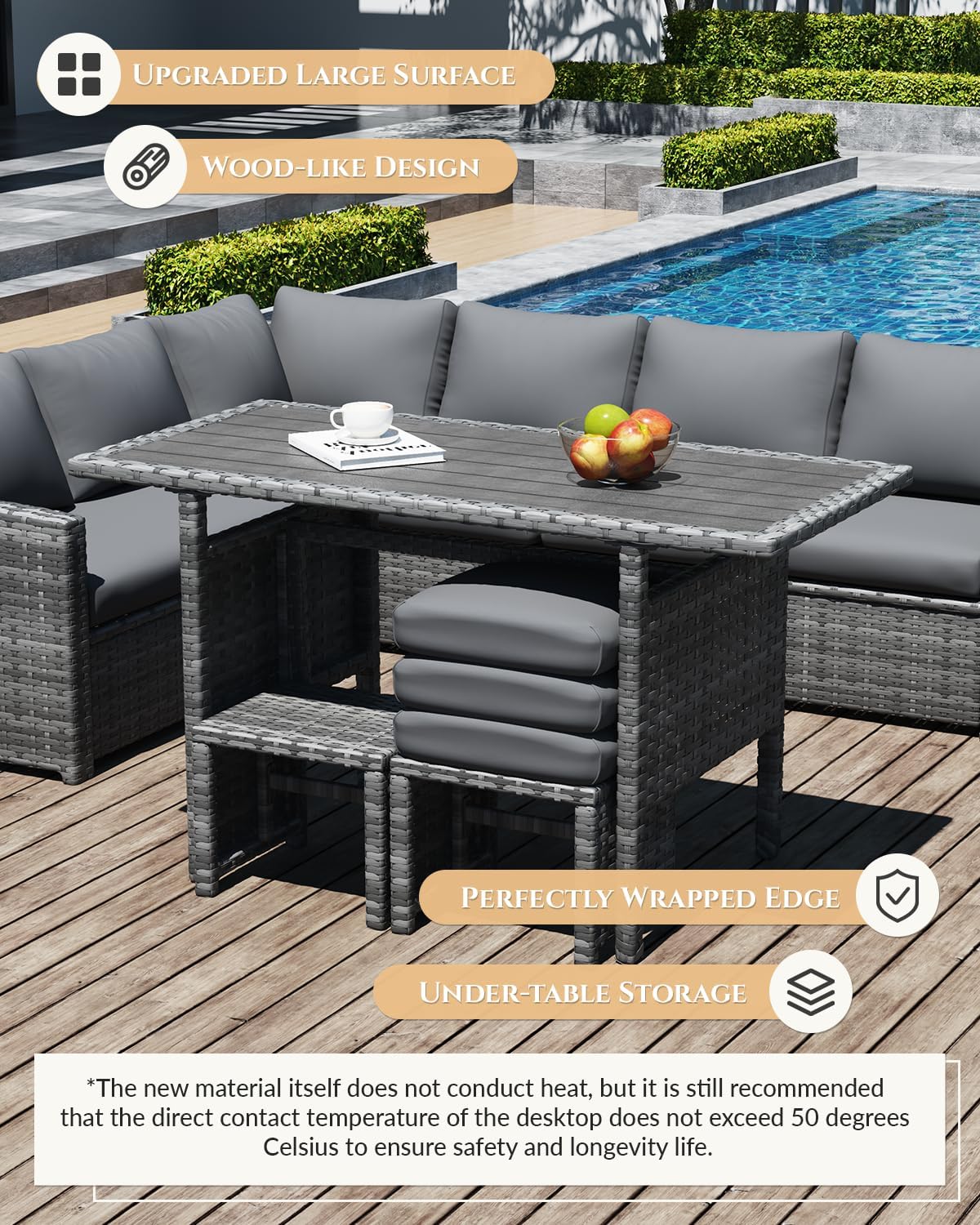 Grey Wicker Outdoor Sectional Sofa Set