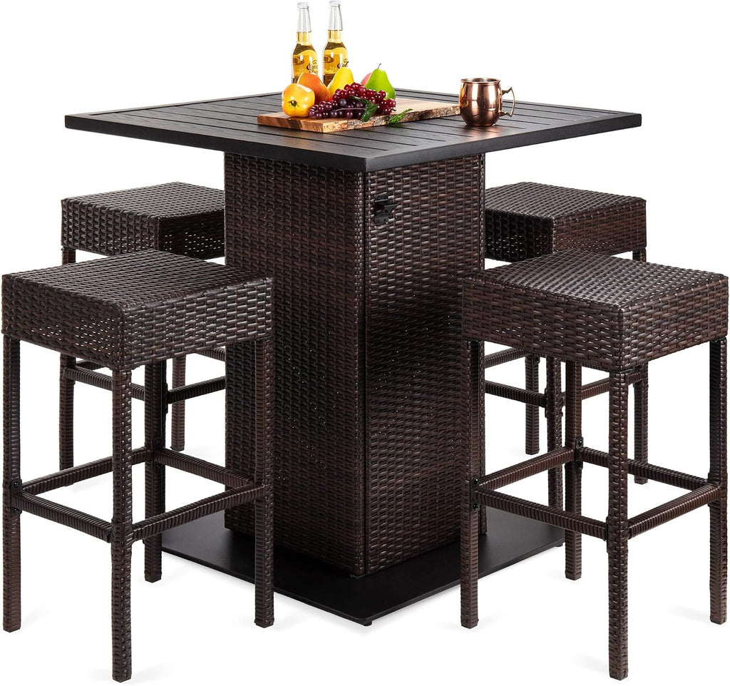 Brown Wicker Storage Patio Bar Set
