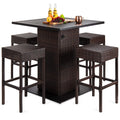Brown Wicker Storage Patio Bar Set