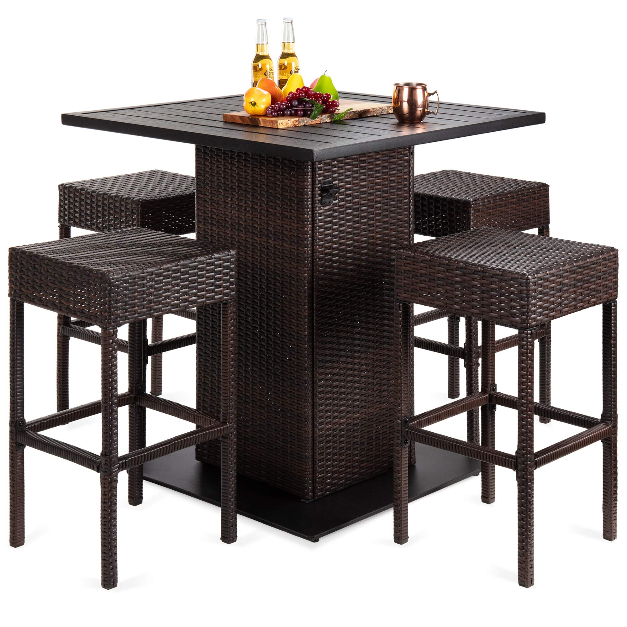 Brown Wicker Storage Patio Bar Set
