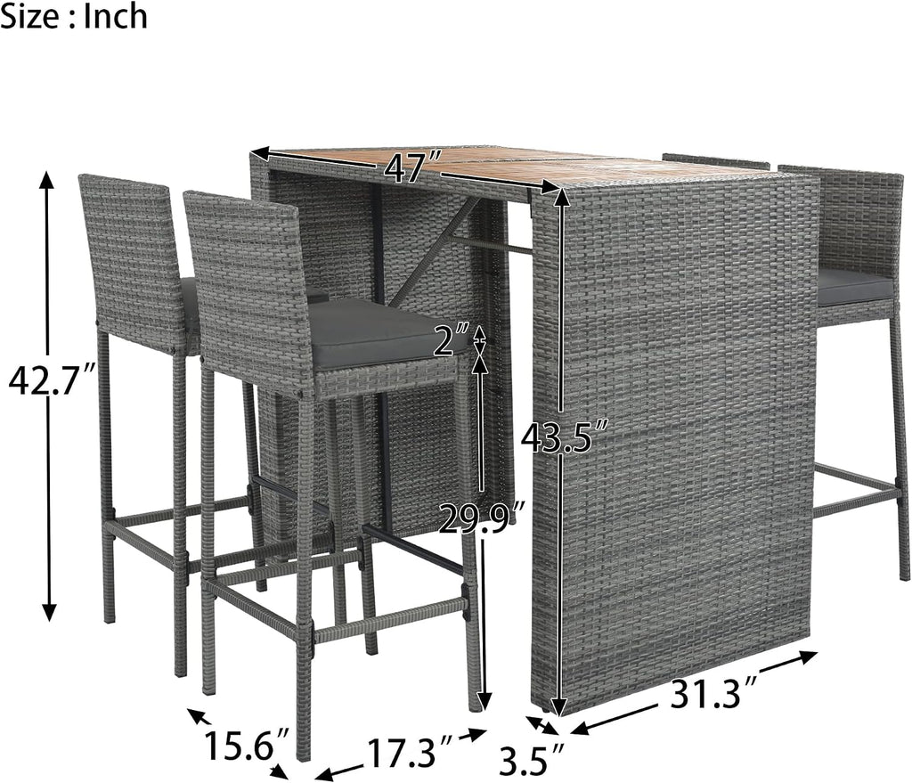Wood Top Rattan Cushioned Bar Dining Set