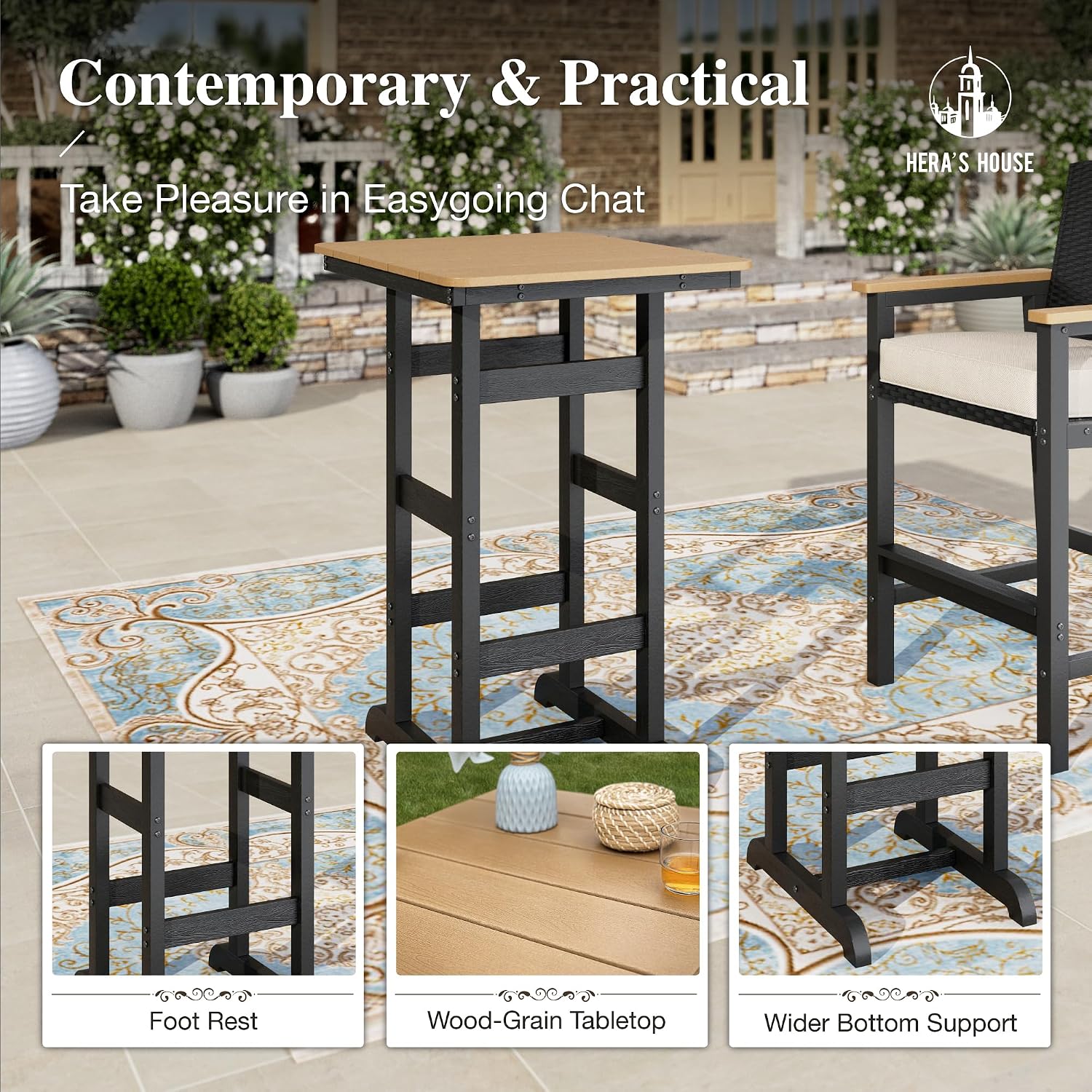 HDPE Wicker Cushioned Patio Bar Set