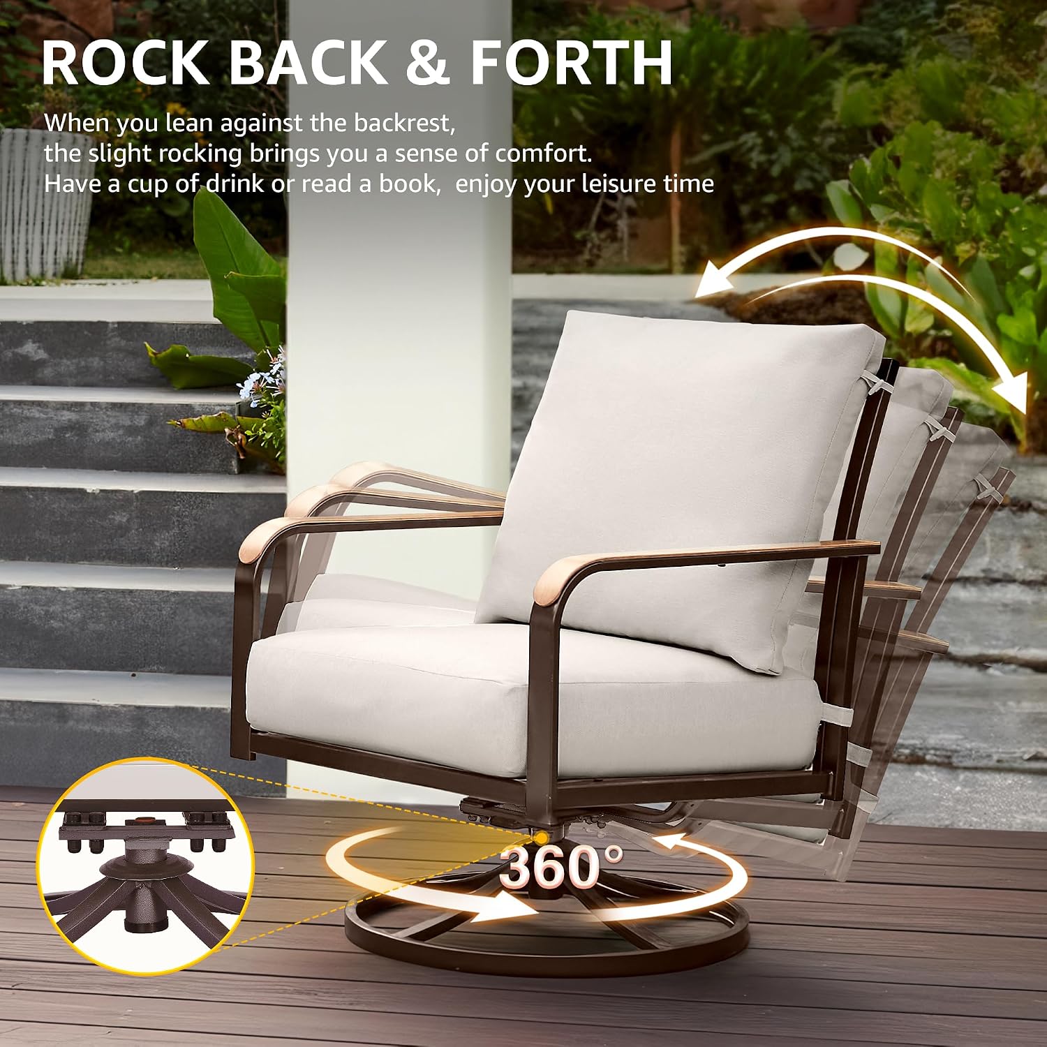 Beige Cushion Swivel Metal Patio Sofa Set