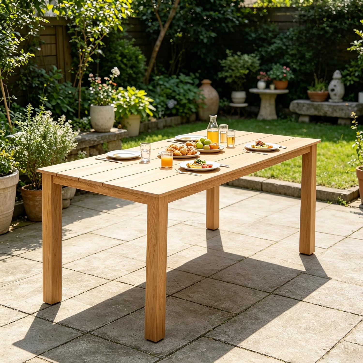 Teak Wooden Umbrella Hole 6 Seater Patio Table