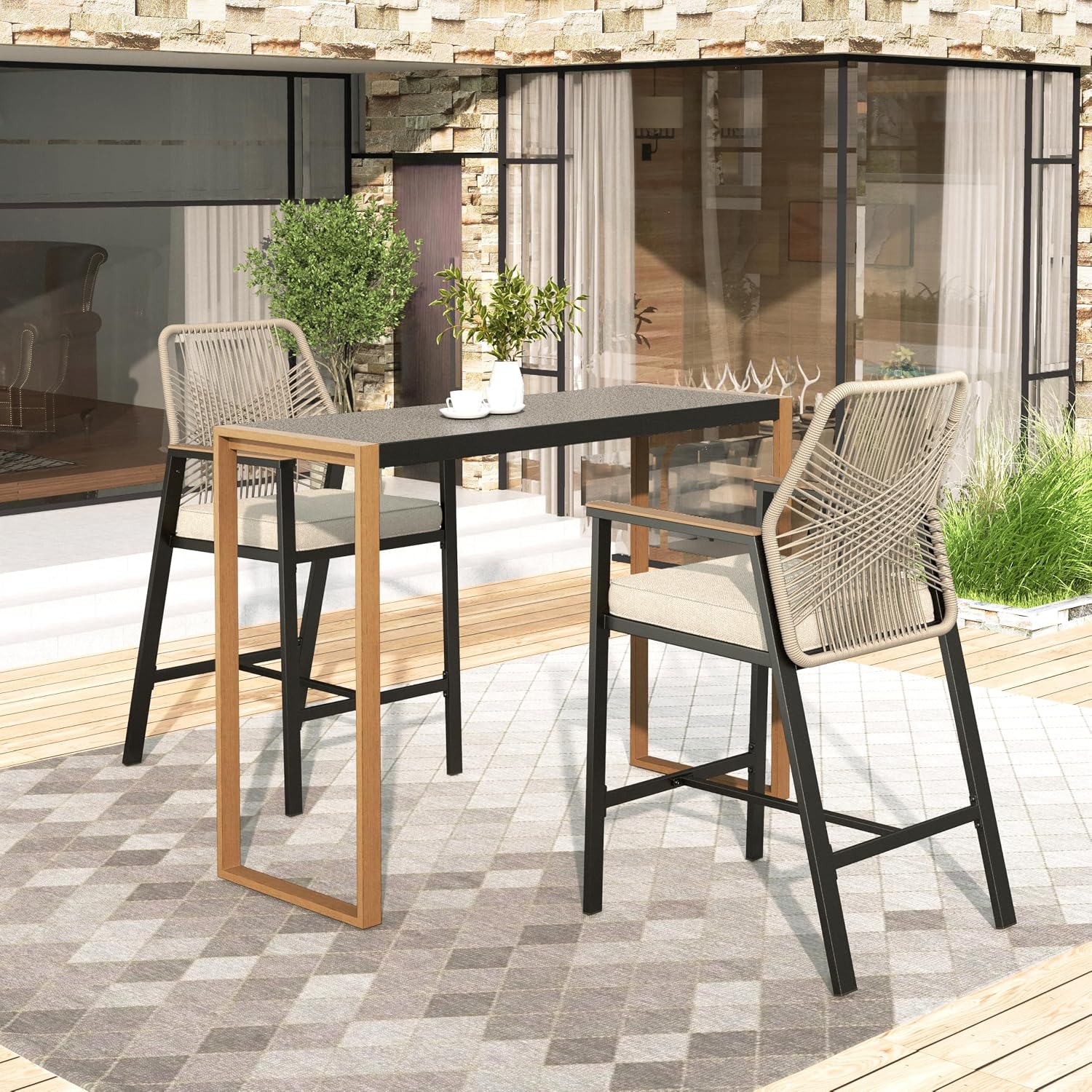 Wicker Counter Height Patio Bar Set