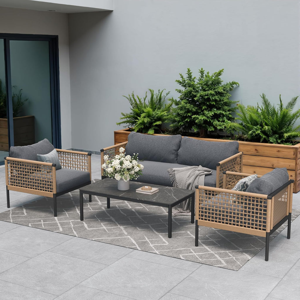 4Pc Boho Wicker Patio Furniture Set