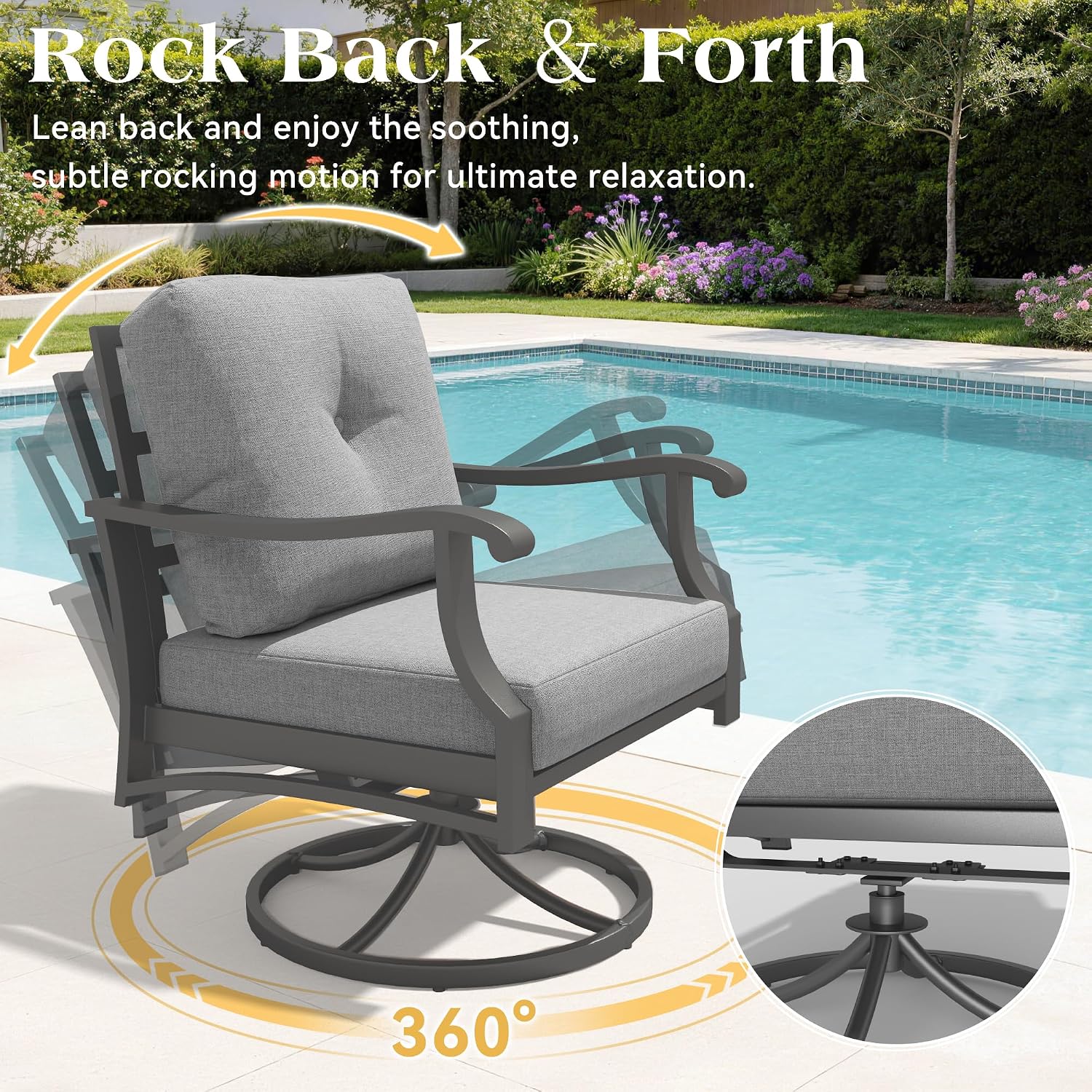 Gray Metal Swivel Patio Sofa Cushion Set