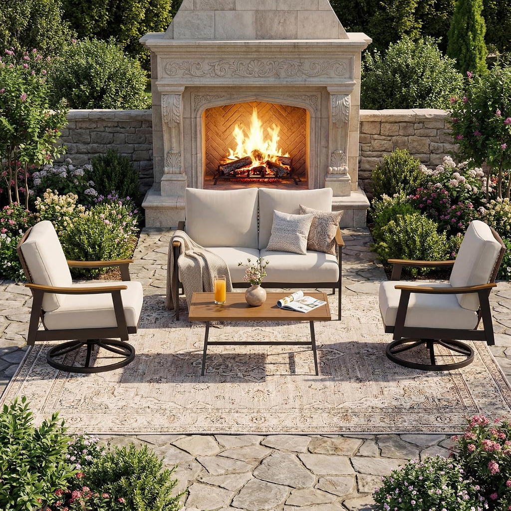 Wicker Olefin Cushion Patio Conversation Set