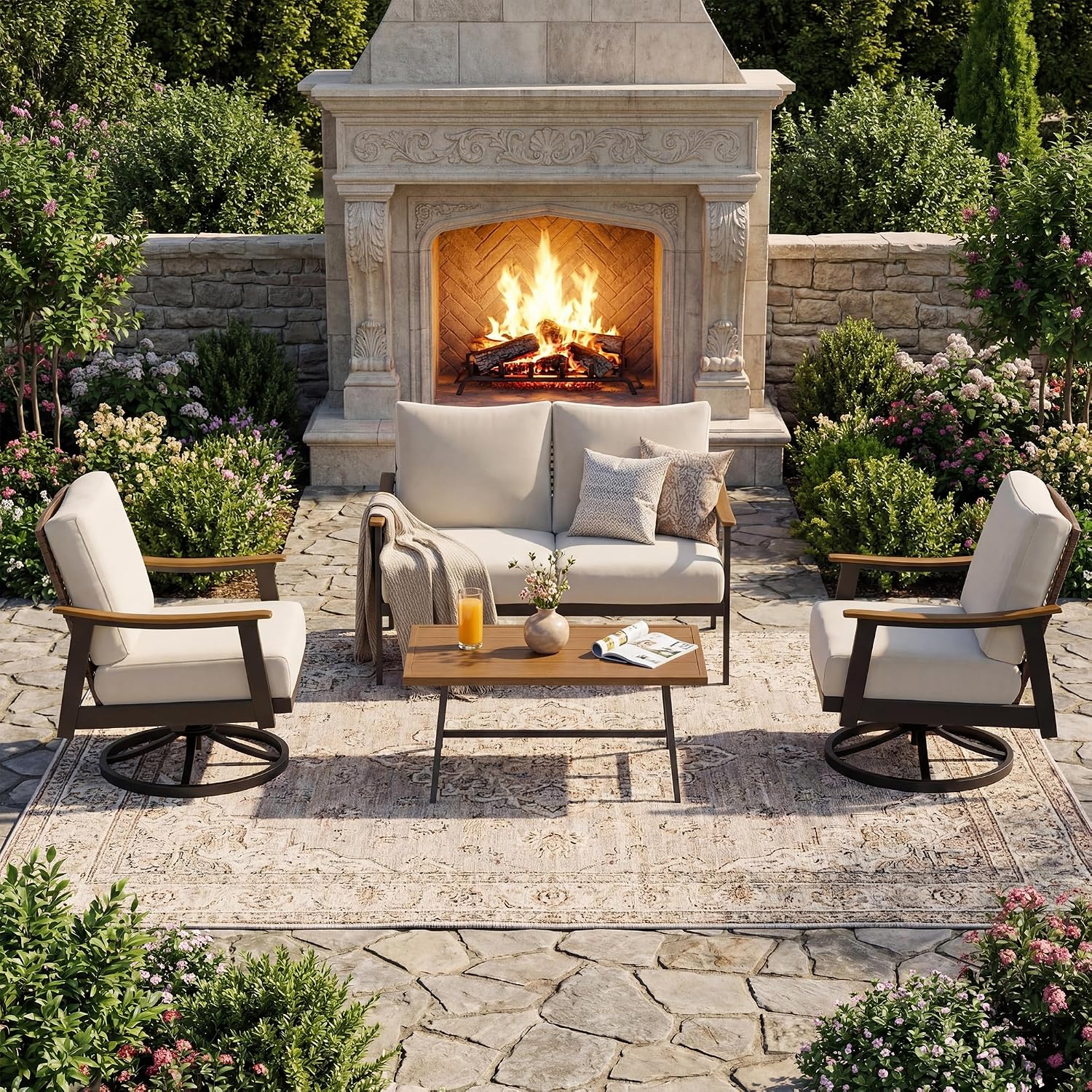 Wicker Olefin Cushion Patio Conversation Set