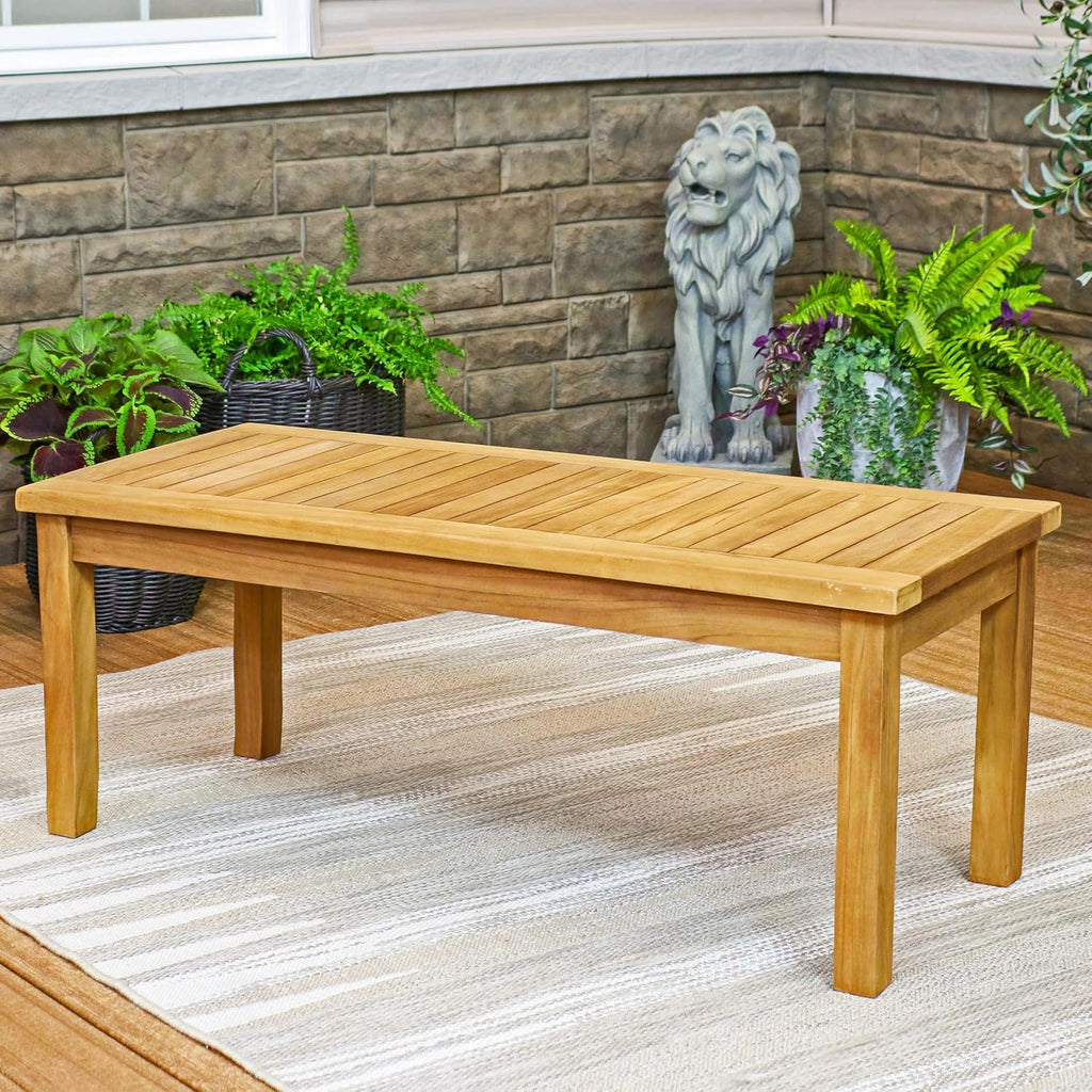 Teak Wood Slatted Rectangular Patio Coffee Table