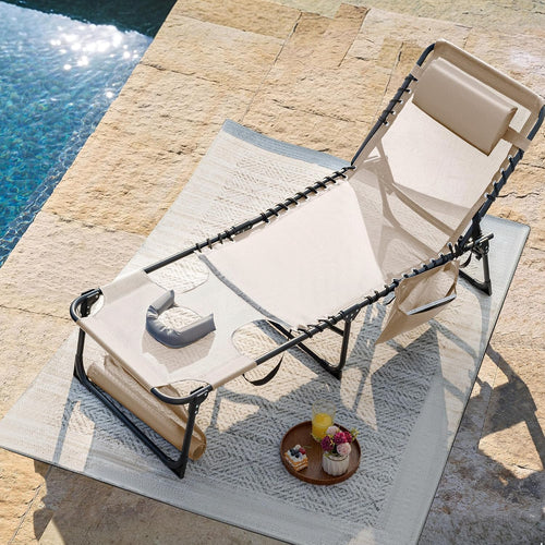 5-Position Adjustable Sunbathing Chaise Lounge Chair Face Holes