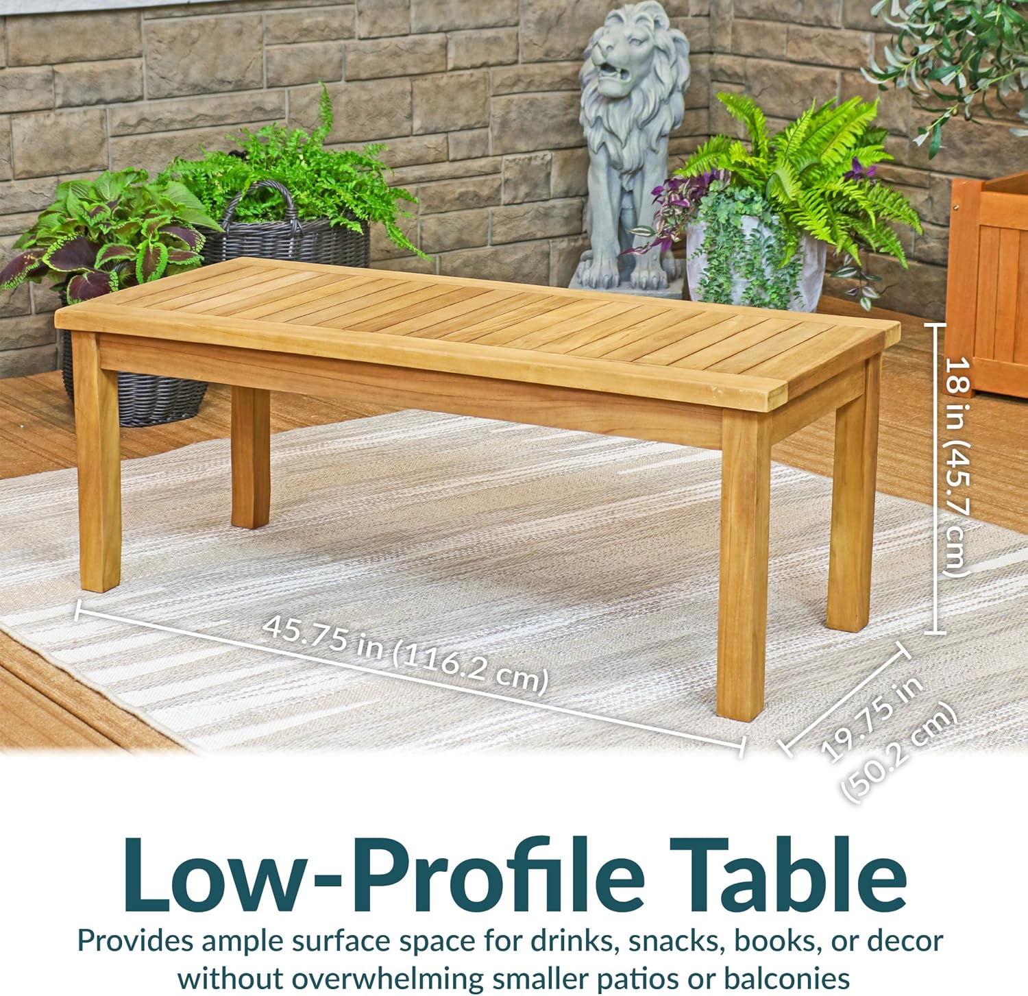Teak Wood Slatted Rectangular Patio Coffee Table