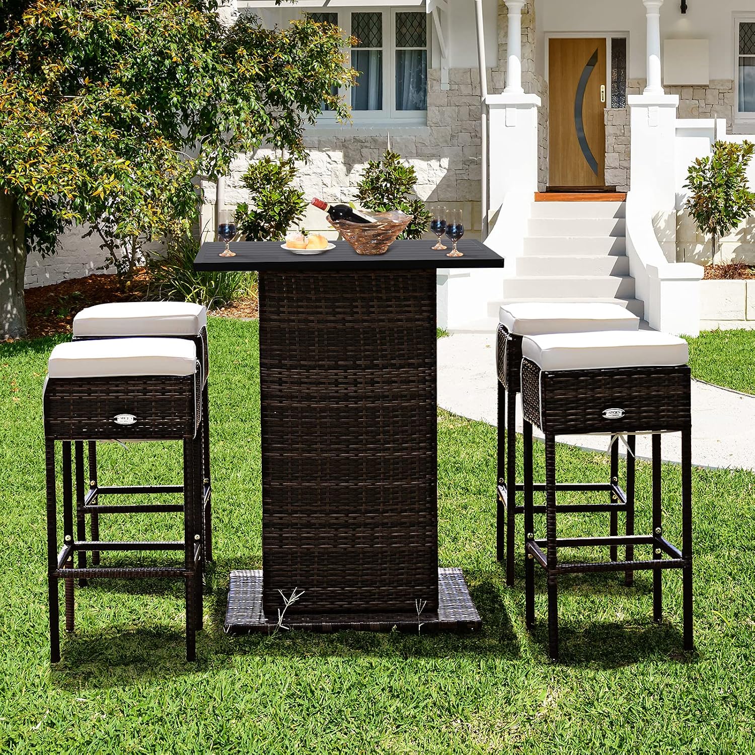 Rattan Storage Cushioned Patio Bar Set